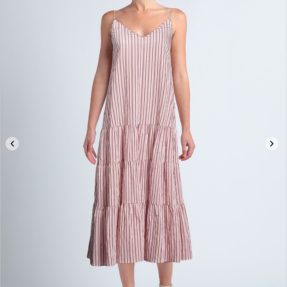 BOSS Datecara Striped Tiered Midi Dress in Stripes NWT Size 0